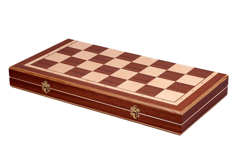 Juego de ajedrez plegable Castle Intarsia de caoba y sicomoro, tablero de 22"