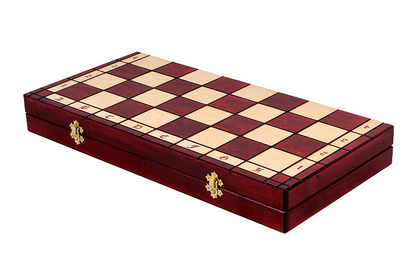 Juego de ajedrez plegable pequeño Castle, piezas de madera de tilo artesanales, tablero de 50 cm