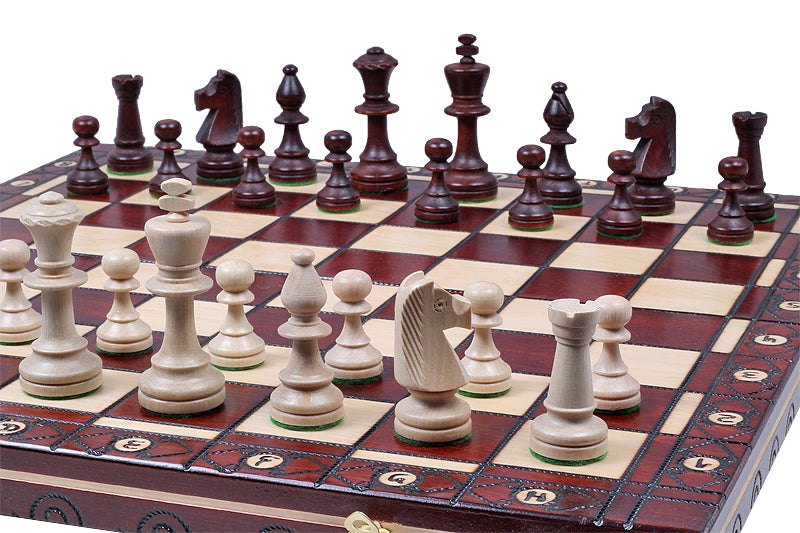 Juego de ajedrez Consul estilo Staunton con bandeja de inserción, acabado marrón, 3,15 pulgadas, tamaño King
