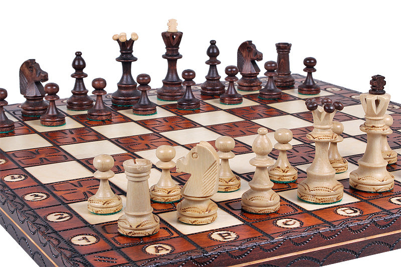 Juego de ajedrez juvenil con tablero plegable quemado (85 mm de grosor)