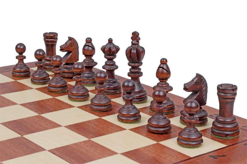 Juego de ajedrez olímpico pequeño con incrustaciones y bandeja (tamaño King de 2,56 pulgadas)