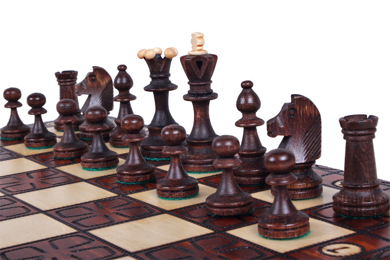 Juego de ajedrez juvenil con tablero plegable quemado (85 mm de grosor)