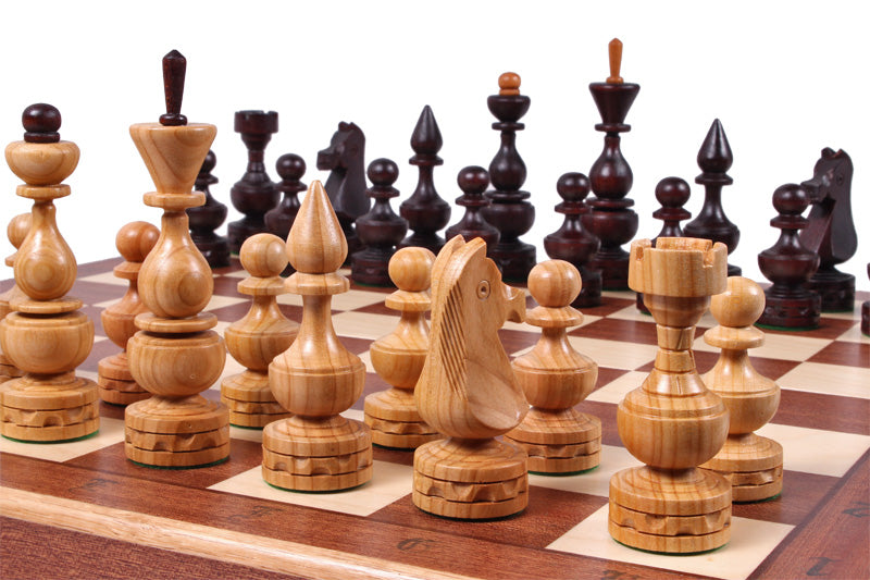 Juego de ajedrez Debiut de madera de cerezo con piezas lastradas y tablero plegable con incrustaciones, 12 cm (4,72 pulgadas)