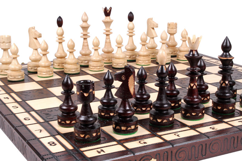 Juego de ajedrez de estilo indio con tablero plegable quemado (120 mm)