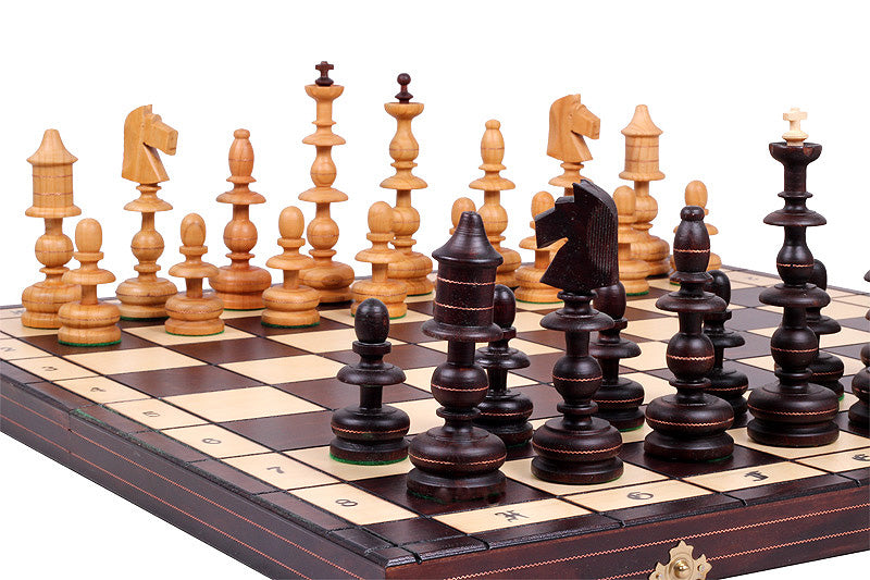 Juego de ajedrez polaco antiguo con bandeja (tamaño King de 5,5 pulgadas)