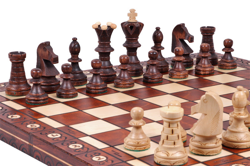 Juego de ajedrez de madera Ambassador Brown Deluxe con bandeja de inserción – Tamaño n.° 5.5