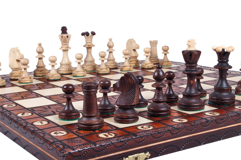 Juego de ajedrez juvenil con tablero plegable quemado (85 mm de grosor)