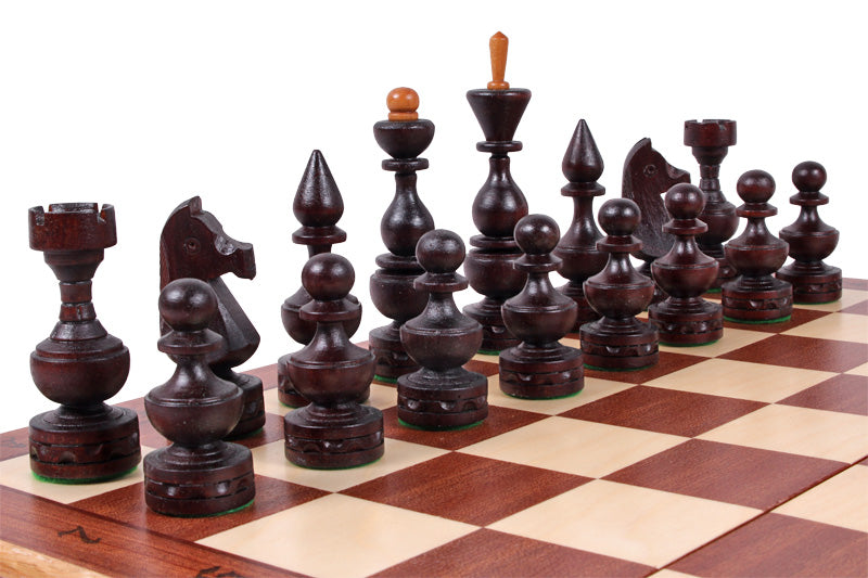 Juego de ajedrez Debiut de madera de cerezo con piezas lastradas y tablero plegable con incrustaciones, 12 cm (4,72 pulgadas)