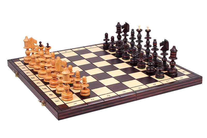 Juego de ajedrez polaco antiguo con bandeja (tamaño King de 5,5 pulgadas)