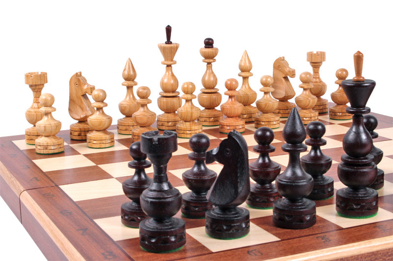 Juego de ajedrez Debiut de madera de cerezo con piezas lastradas y tablero plegable con incrustaciones, 12 cm (4,72 pulgadas)