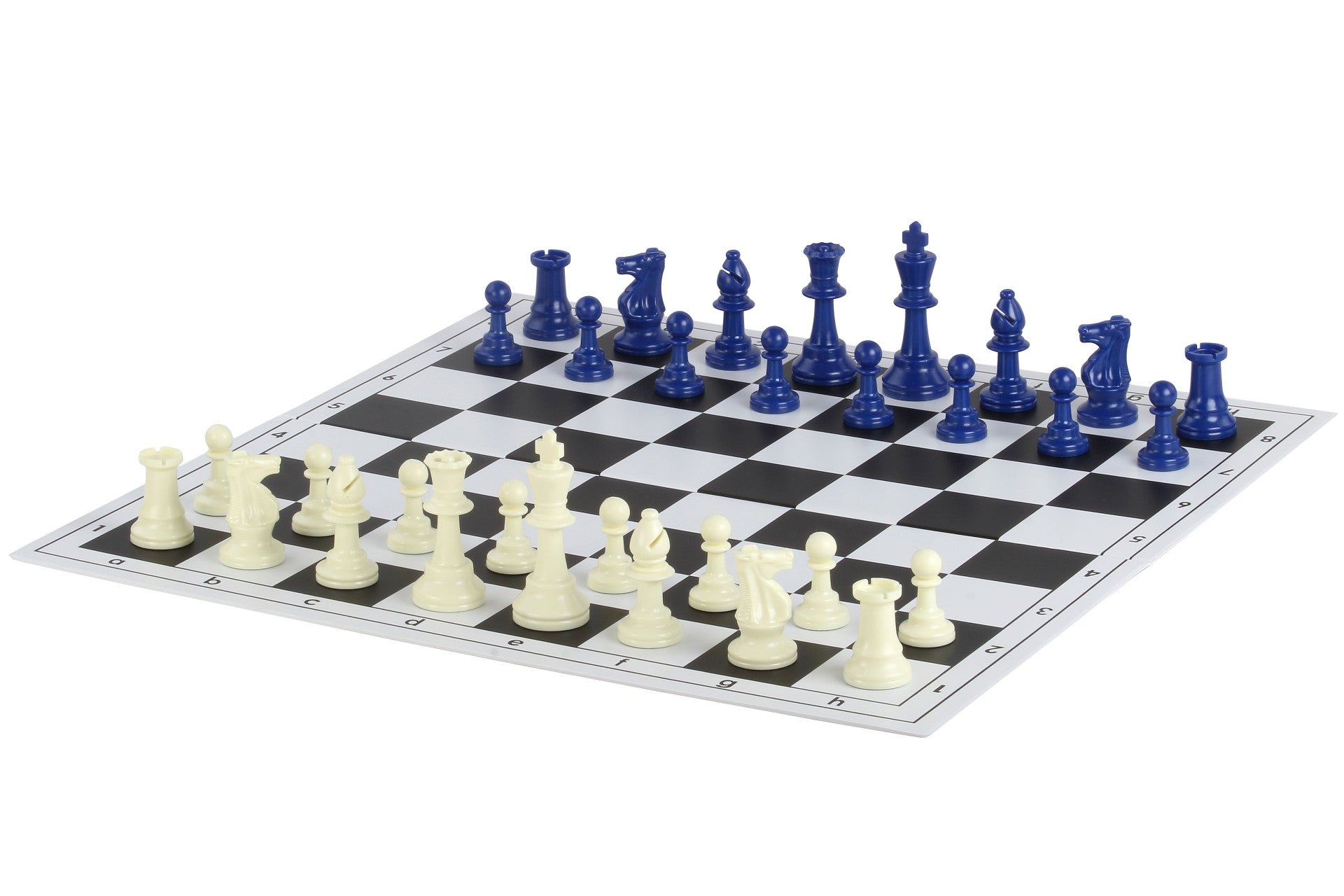 Juego de piezas de ajedrez azules de plástico n.º 6 con rey de 3,78"