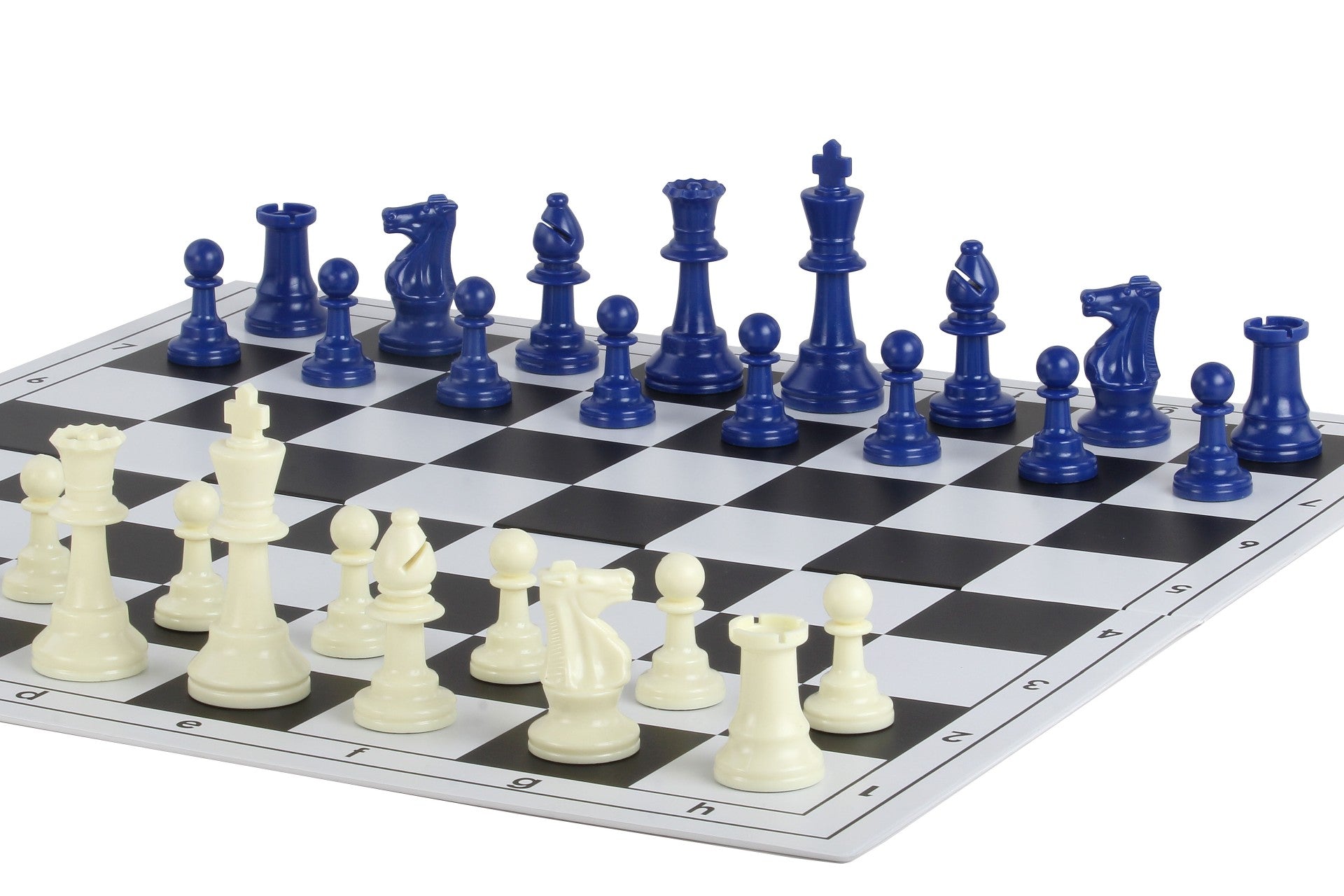 Juego de piezas de ajedrez azules de plástico n.º 6 con rey de 3,78"