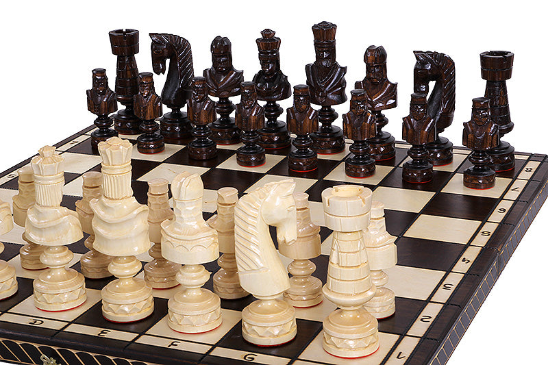 Juego de ajedrez plegable grande Cesar con lujosas piezas de madera de tilo hechas a mano y tablero de 85 cm
