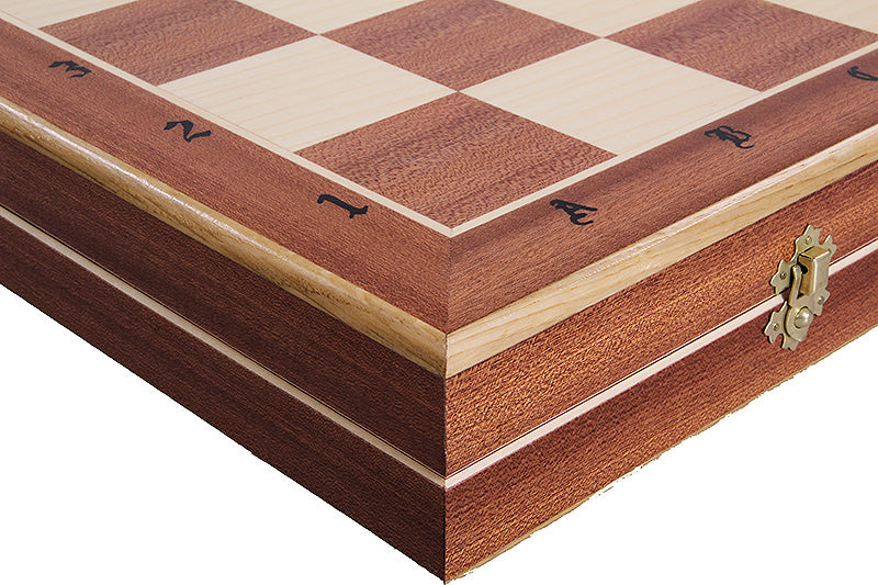 Juego de ajedrez plegable grande Castle Intarsia con incrustaciones de caoba y sicomoro, tablero de 23,6"