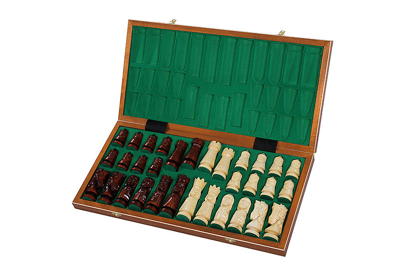 Juego de ajedrez plegable grande Castle Intarsia con incrustaciones de caoba y sicomoro, tablero de 23,6"
