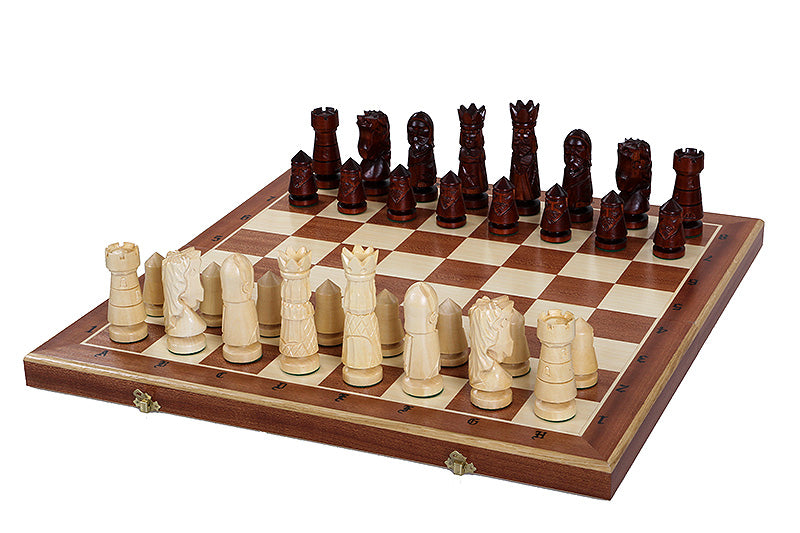 Juego de ajedrez plegable grande Castle Intarsia con incrustaciones de caoba y sicomoro, tablero de 23,6"