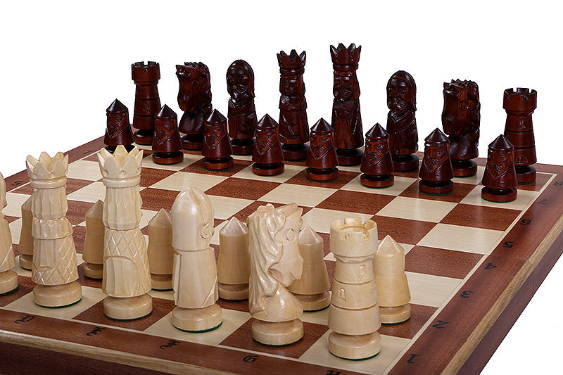 Juego de ajedrez plegable grande Castle Intarsia con incrustaciones de caoba y sicomoro, tablero de 23,6"