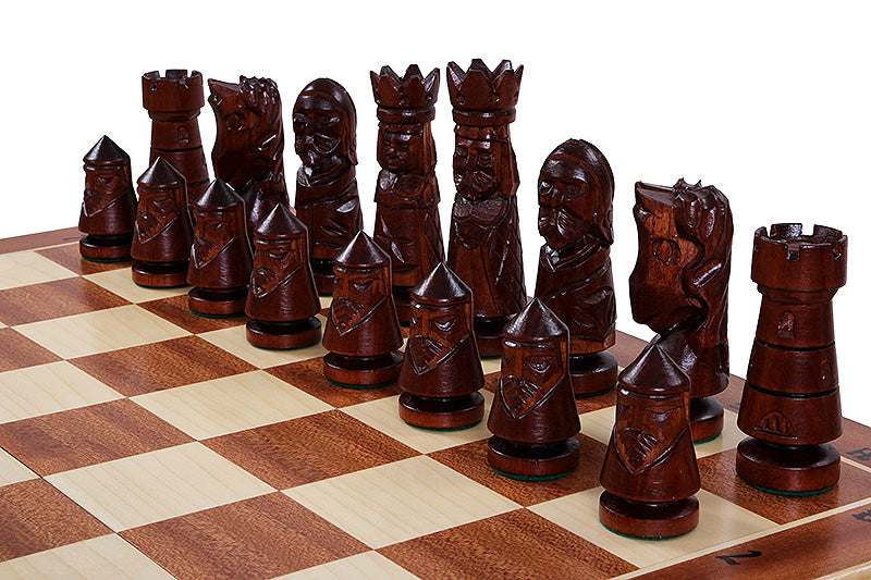 Juego de ajedrez plegable grande Castle Intarsia con incrustaciones de caoba y sicomoro, tablero de 23,6"