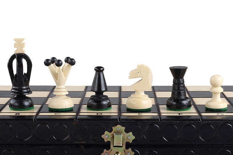 Juego de ajedrez King's mediano negro (2,36 pulgadas King) con bandeja de inserción