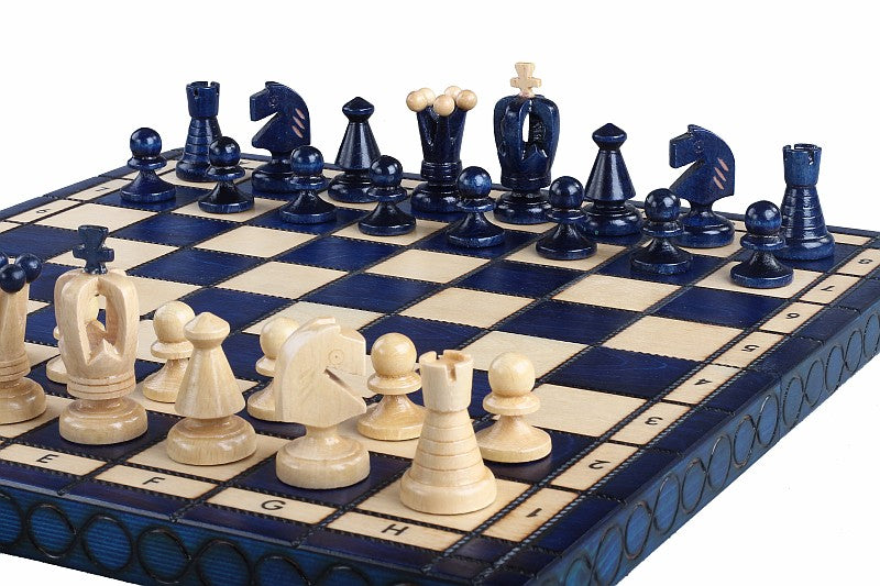 Juego de ajedrez King's Medium Blue con bandeja (60 mm)