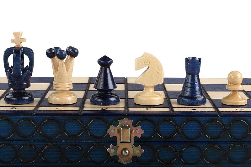 Juego de ajedrez King's Medium Blue con bandeja (60 mm)