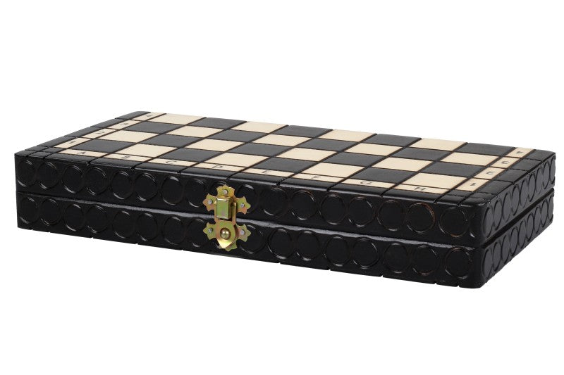 Juego de ajedrez pequeño King's, negro con forro de fieltro (60 mm)