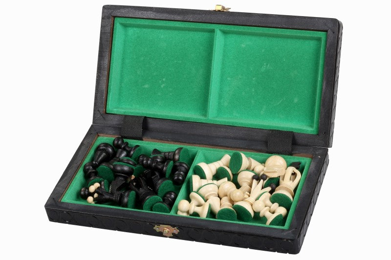 Juego de ajedrez pequeño King's, negro con forro de fieltro (60 mm)