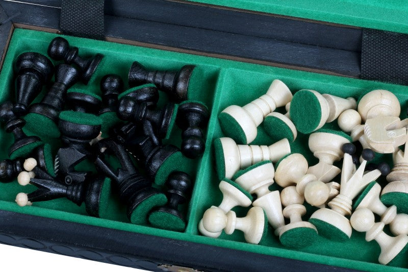 Juego de ajedrez pequeño King's, negro con forro de fieltro (60 mm)