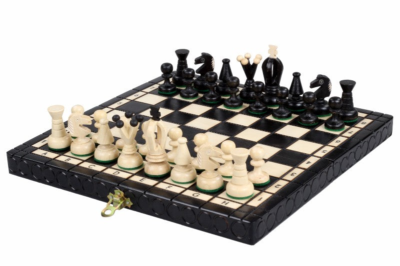 Juego de ajedrez pequeño King's, negro con forro de fieltro (60 mm)
