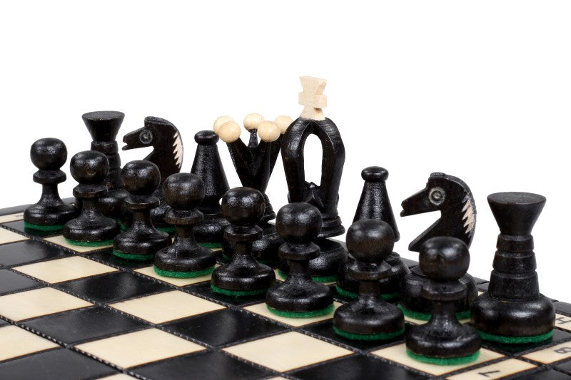 Juego de ajedrez pequeño King's, negro con forro de fieltro (60 mm)