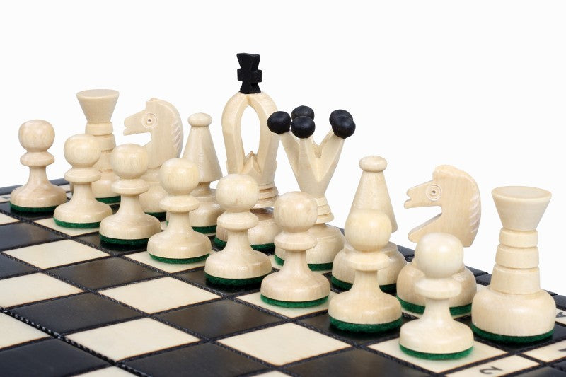 Juego de ajedrez pequeño King's, negro con forro de fieltro (60 mm)