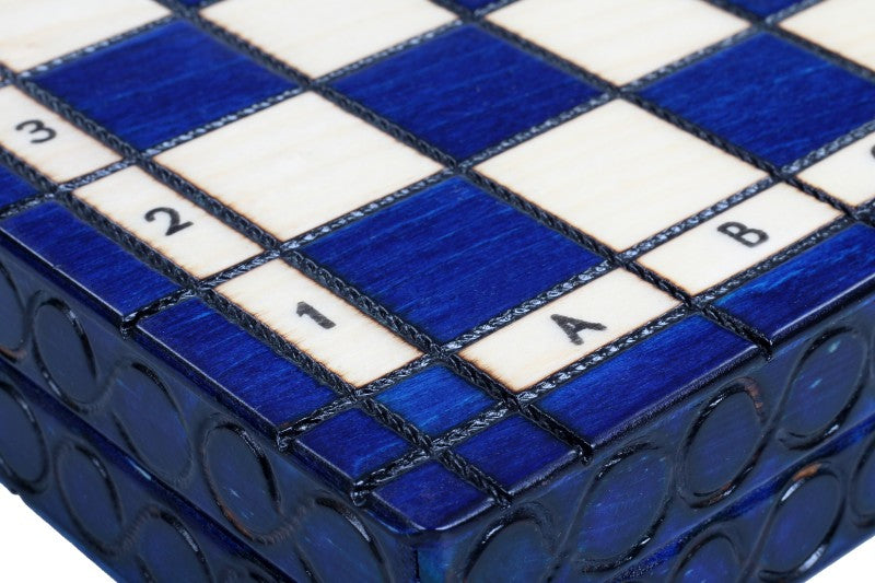 Juego de ajedrez pequeño King's, azul con forro de fieltro (60 mm)