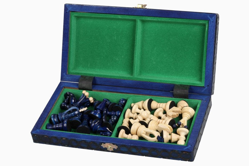 Juego de ajedrez pequeño King's, azul con forro de fieltro (60 mm)