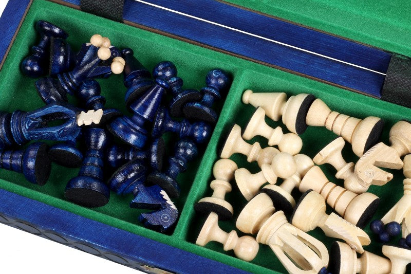Juego de ajedrez pequeño King's, azul con forro de fieltro (60 mm)