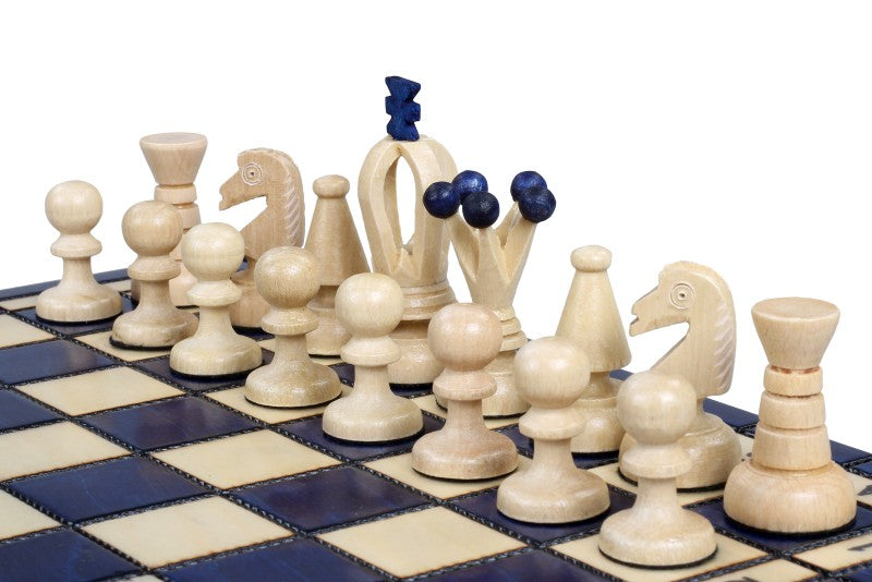 Juego de ajedrez pequeño King's, azul con forro de fieltro (60 mm)