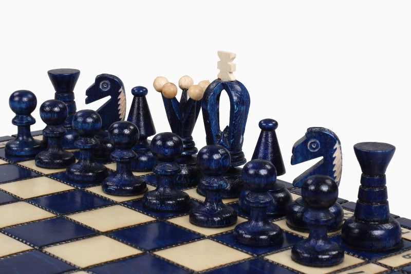 Juego de ajedrez pequeño King's, azul con forro de fieltro (60 mm)
