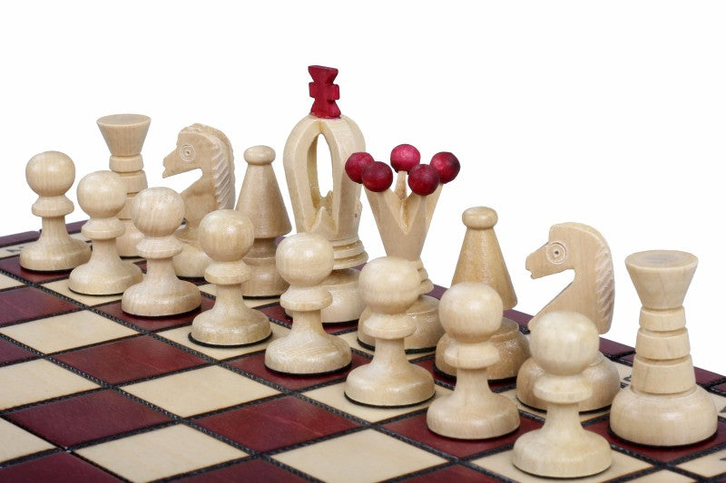 Juego de ajedrez pequeño King's Cherry con forro de fieltro (60 mm)