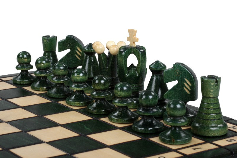 Juego de ajedrez pequeño King's Green con forro de fieltro (60 mm)