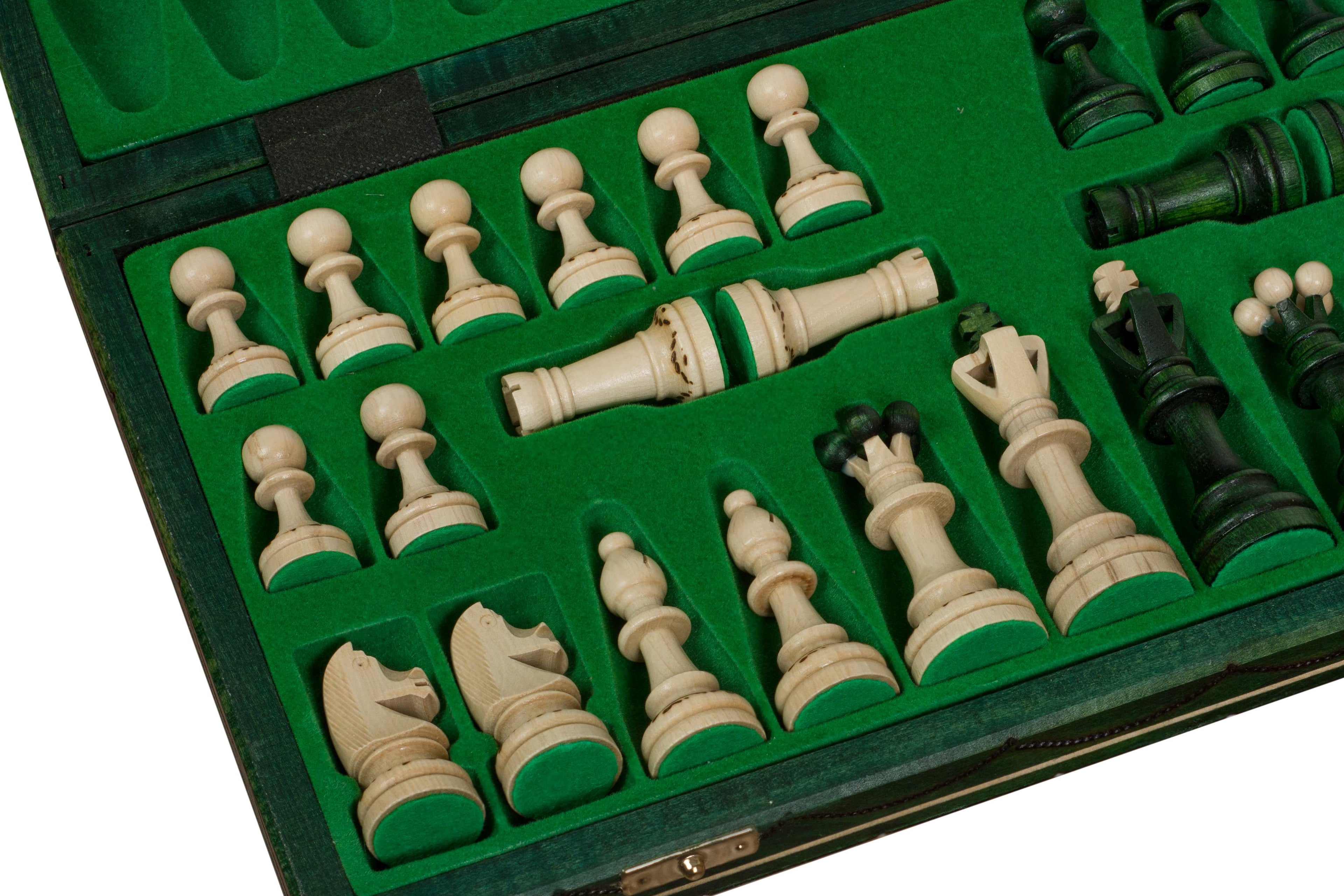 Juego de ajedrez Senator Green de 16 pulgadas con bandeja de inserción (tamaño King de 3,15 pulgadas)