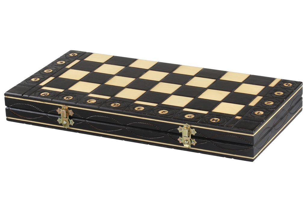 Juego de ajedrez Senator de 14,2 pulgadas con bandeja (pieza King de 3,2 pulgadas) – Edición Negra