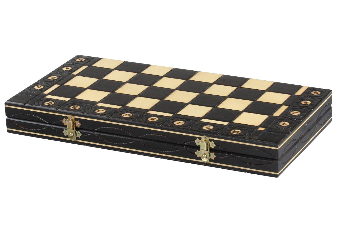 Juego de ajedrez Senator de 14,2 pulgadas con bandeja (pieza King de 3,2 pulgadas) – Edición Negra
