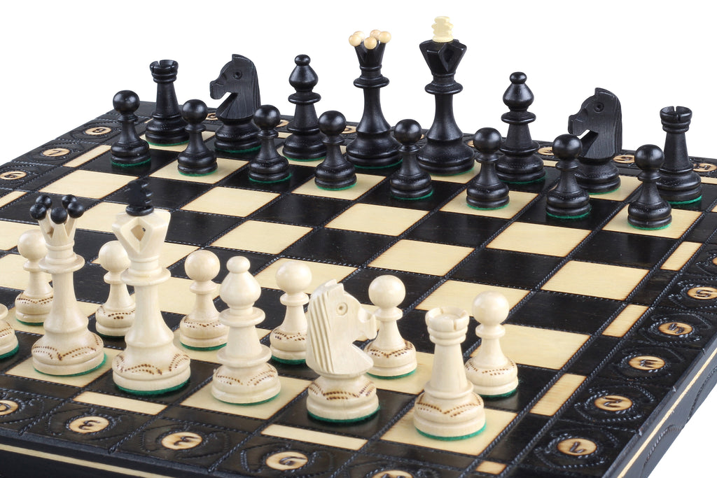 Juego de ajedrez Senator de 14,2 pulgadas con bandeja (pieza King de 3,2 pulgadas) – Edición Negra