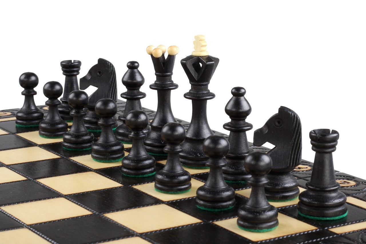 Juego de ajedrez Senator de 14,2 pulgadas con bandeja (pieza King de 3,2 pulgadas) – Edición Negra
