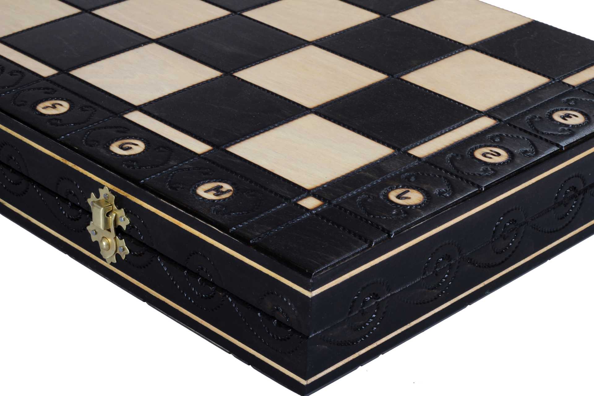 Juego de ajedrez de madera Ambassador Black Deluxe con incrustaciones quemadas – Tamaño n.° 5.5