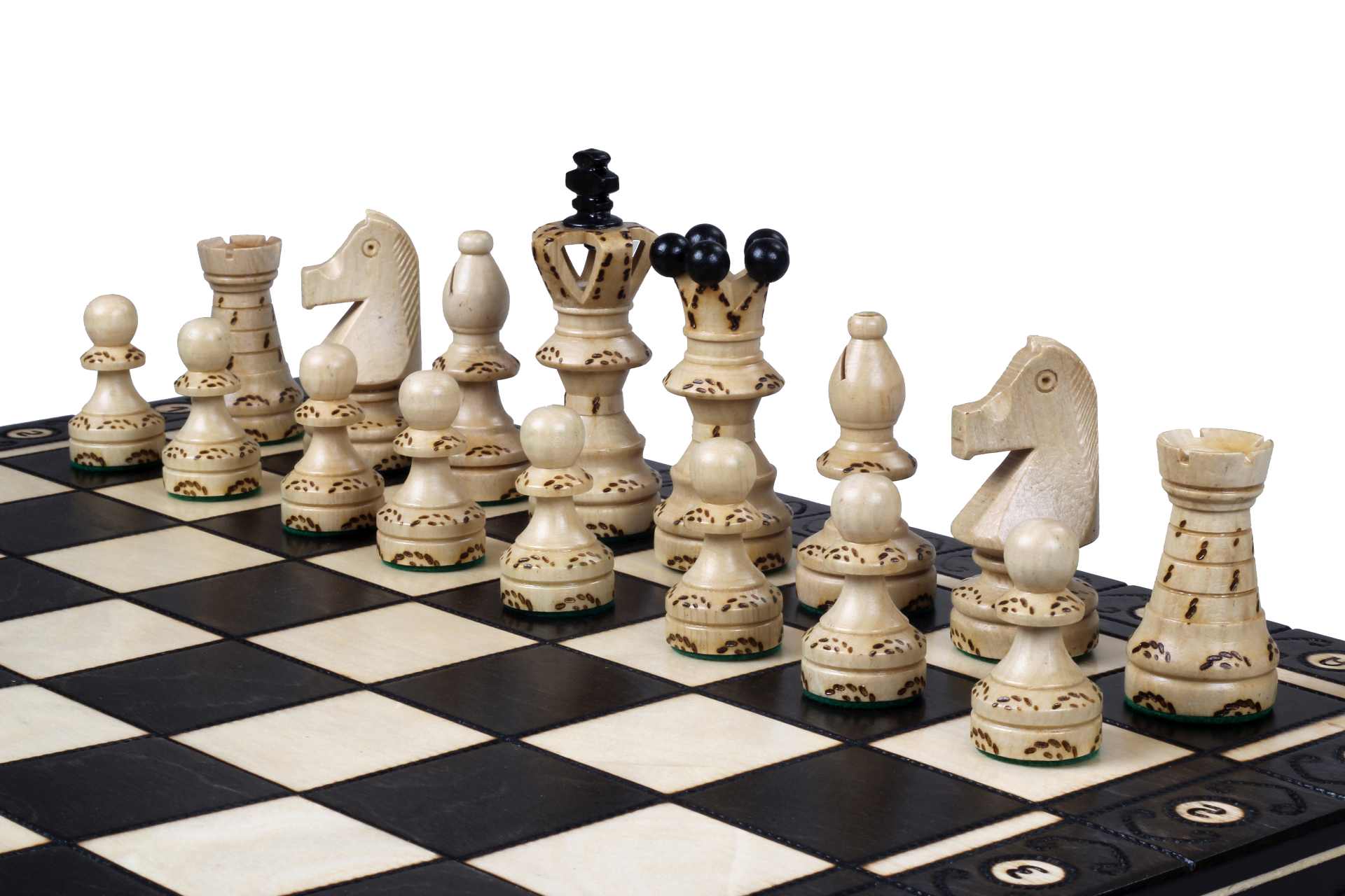 Juego de ajedrez de madera Ambassador Black Deluxe con incrustaciones quemadas – Tamaño n.° 5.5