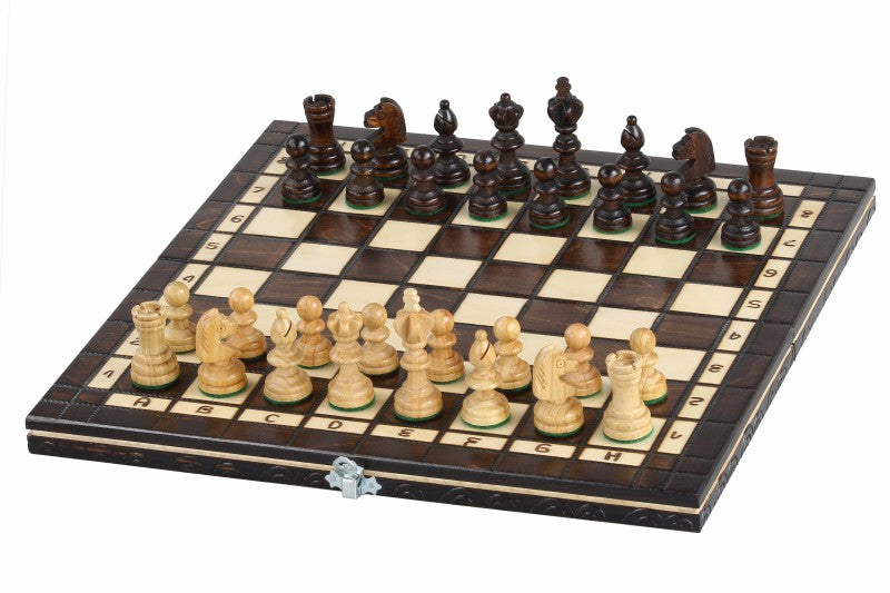 Juego de ajedrez y damas de viaje de madera de cerezo: juego compacto 2 en 1