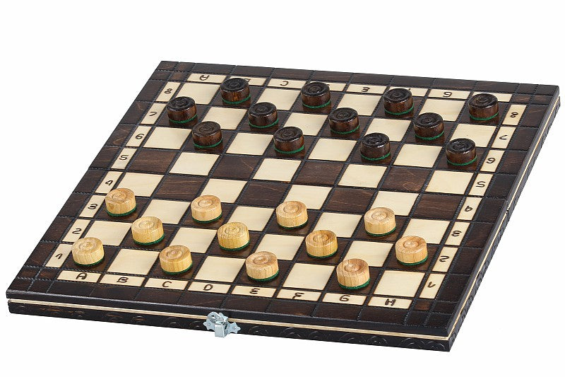 Juego de ajedrez y damas de viaje de madera de cerezo: juego compacto 2 en 1