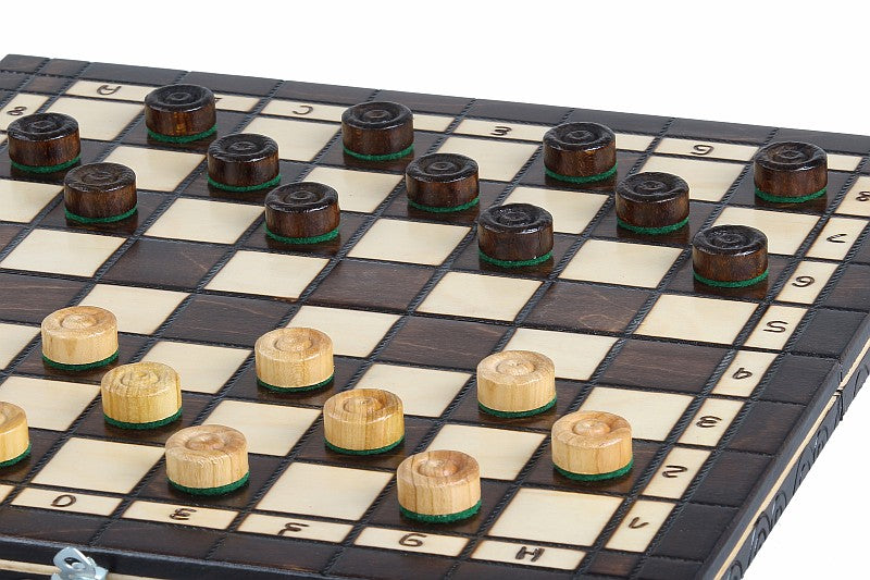 Juego de ajedrez y damas de viaje de madera de cerezo: juego compacto 2 en 1