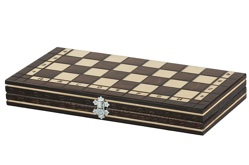Juego de ajedrez y damas de viaje de madera de cerezo: juego compacto 2 en 1
