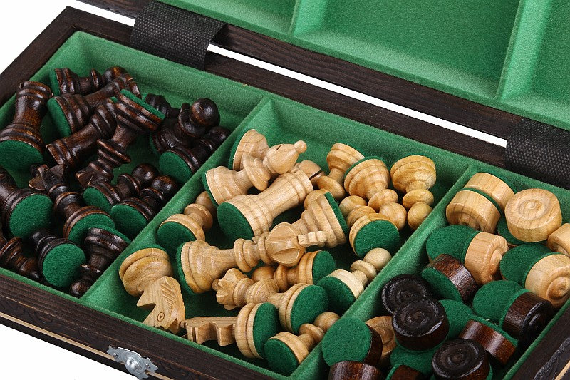 Juego de ajedrez y damas de viaje de madera de cerezo: juego compacto 2 en 1